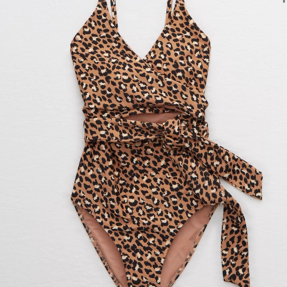NWT Aerie Leopard Full Coverage Wrap One Piece Swimsuit XL Long Med and Large - Picture 2 of 12